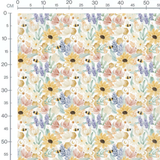 Tissu - Fleurs et abeilles aquarelle