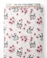 Tissu - Raton laveur et fleurs délicates
