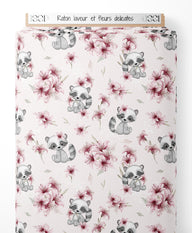 Tissu - Raton laveur et fleurs délicates