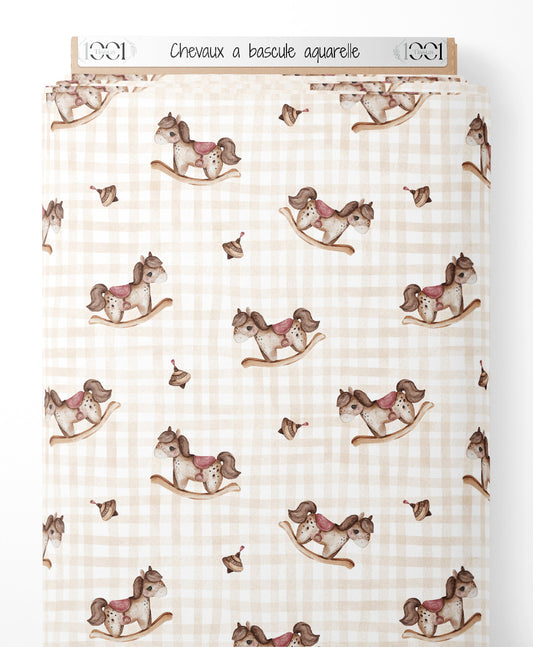 Tissu - Chevaux à bascule aquarelle