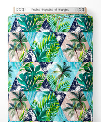 Tissu - Feuilles tropicales et triangles