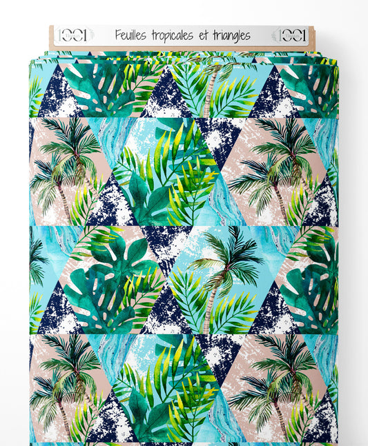 Tissu - Feuilles tropicales et triangles