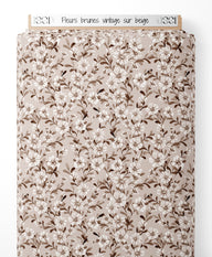 Tissu - Fleurs brunes vintage sur beige