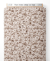 Tissu - Fleurs brunes vintage sur beige