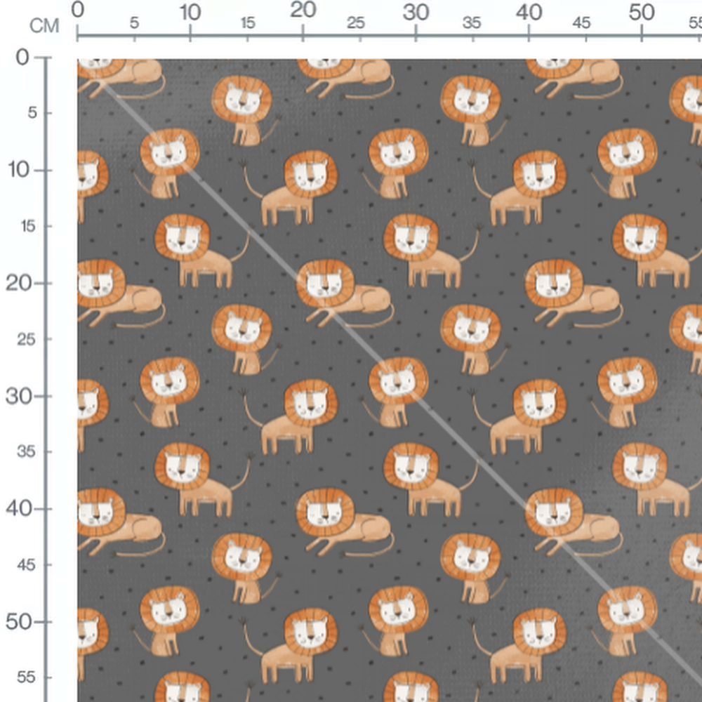 Tissu - Lions cartoon fond gris