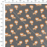 Tissu - Lions cartoon fond gris