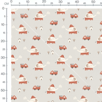 Tissu - Éléphants pompiers et camions