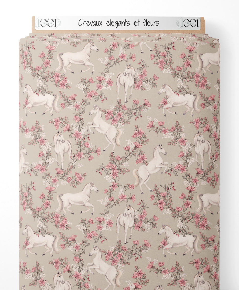 Tissu - Chevaux élégants et fleurs