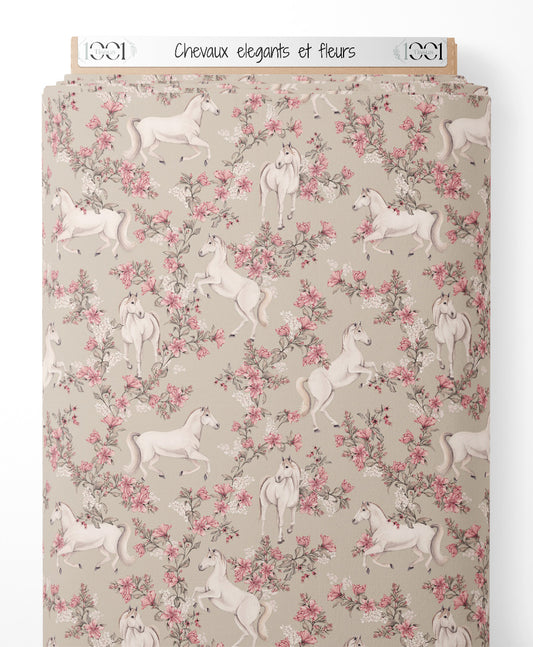 Tissu - Chevaux élégants et fleurs