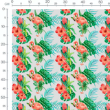 Tissu - Flamants roses et fleurs rouges