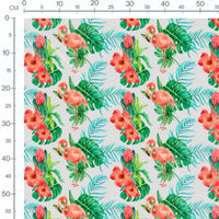 Tissu - Flamants roses et fleurs rouges