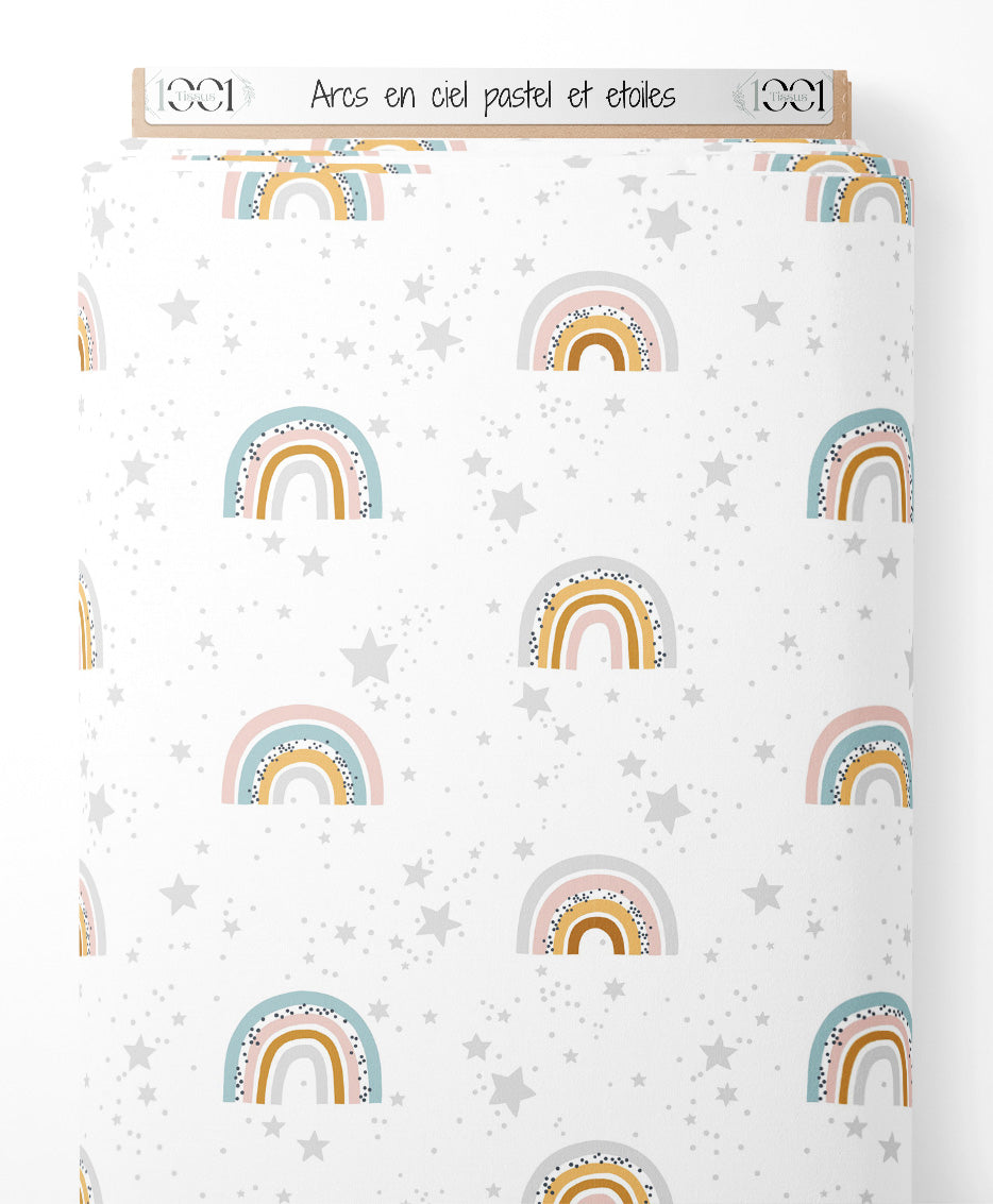 Tissu - Arcs-en-ciel pastel et étoiles