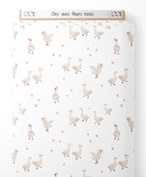 Tissu - Oies avec fleurs roses