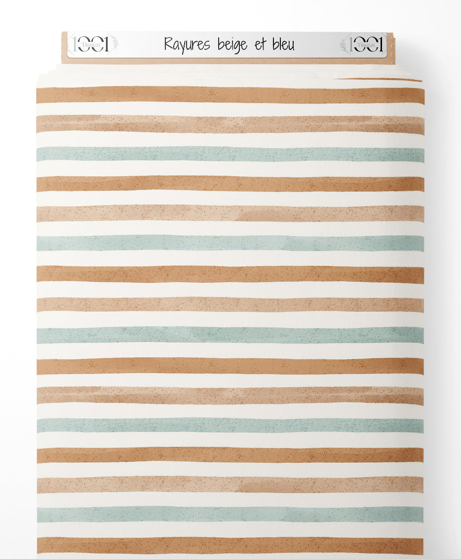 Tissu - Rayures beige et bleu