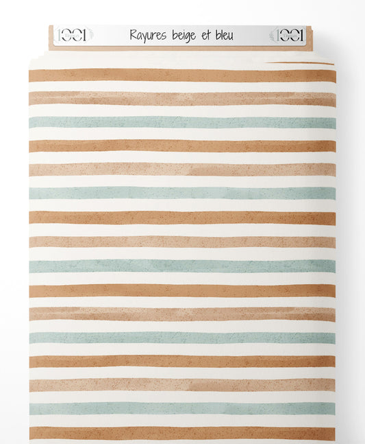 Tissu - Rayures beige et bleu