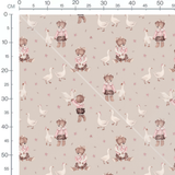 Tissu - Oursons bruns et fleurs roses 2