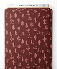 Tissu - Arbres roses sur fond marron