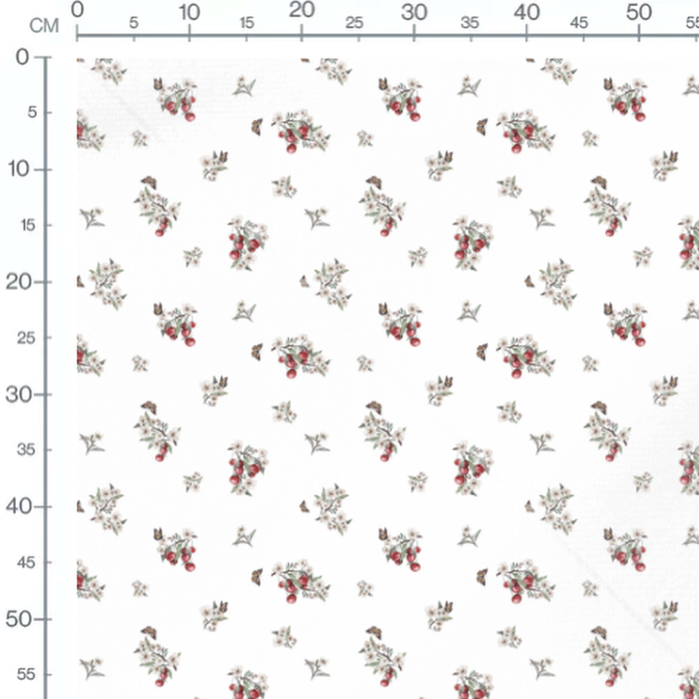 Tissu - Cerises et fleurs colorées