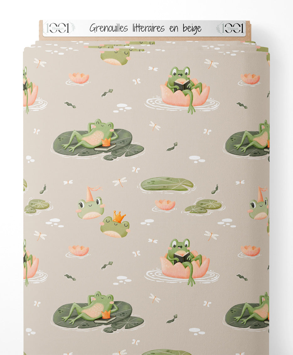 Tissu - Grenouilles littéraires en beige