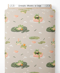Tissu - Grenouilles littéraires en beige