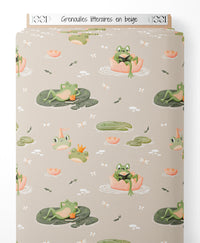 Tissu - Grenouilles littéraires en beige