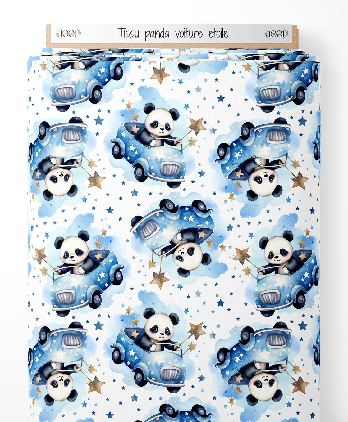 Tissu - panda voiture etoile