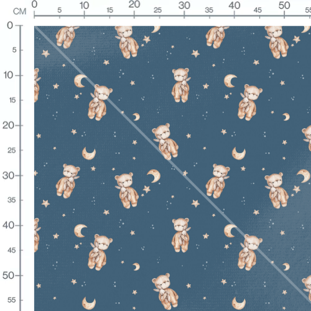 Tissu - Oursons et lunes sur bleu