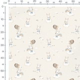 Tissu - Lapins et ballons crème