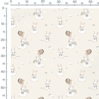 Tissu - Lapins et ballons crème