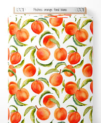 Tissu - Pêches orange sur fond blanc