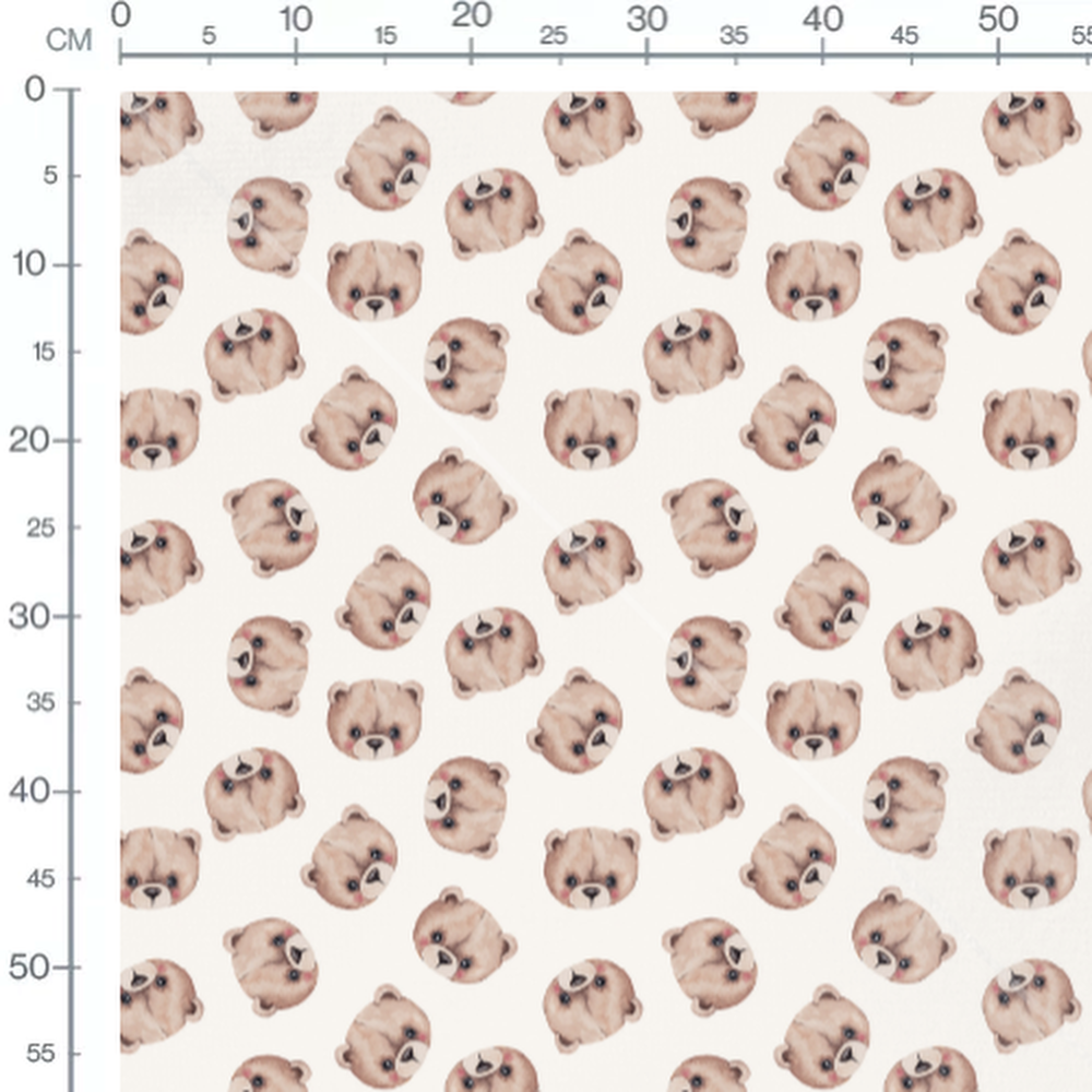 Tissu - Ours marron sur fond blanc