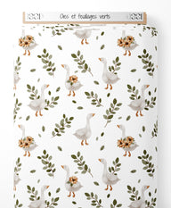 Tissu - Oies et feuillages verts