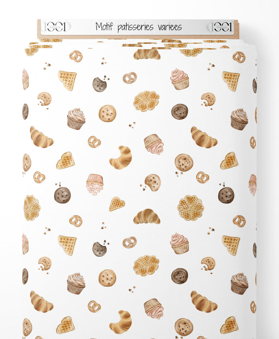 Tissu - Motif pâtisseries variées