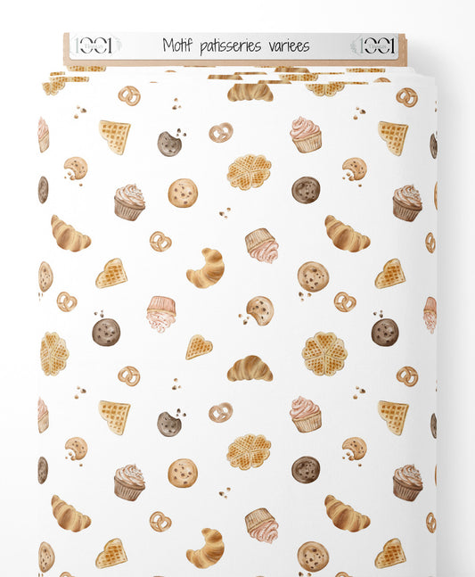 Tissu - Motif pâtisseries variées