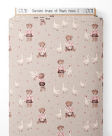 Tissu - Oursons bruns et fleurs roses 2