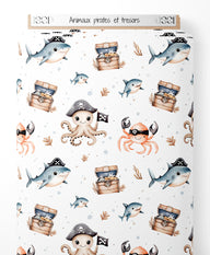 Tissu - Animaux pirates et trésors