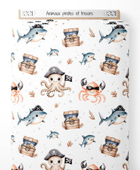 Tissu - Animaux pirates et trésors