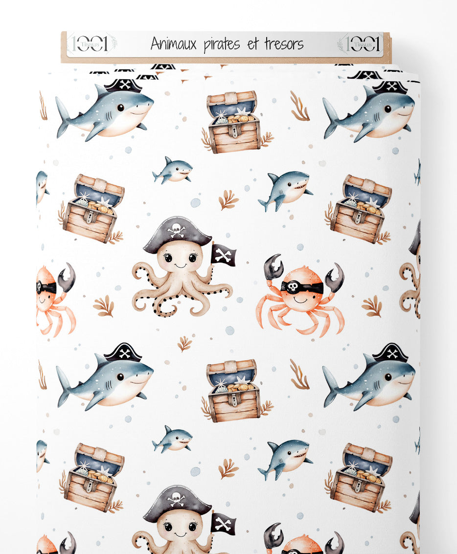 Tissu - Animaux pirates et trésors