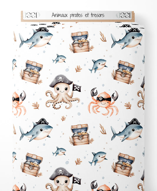 Tissu - Animaux pirates et trésors