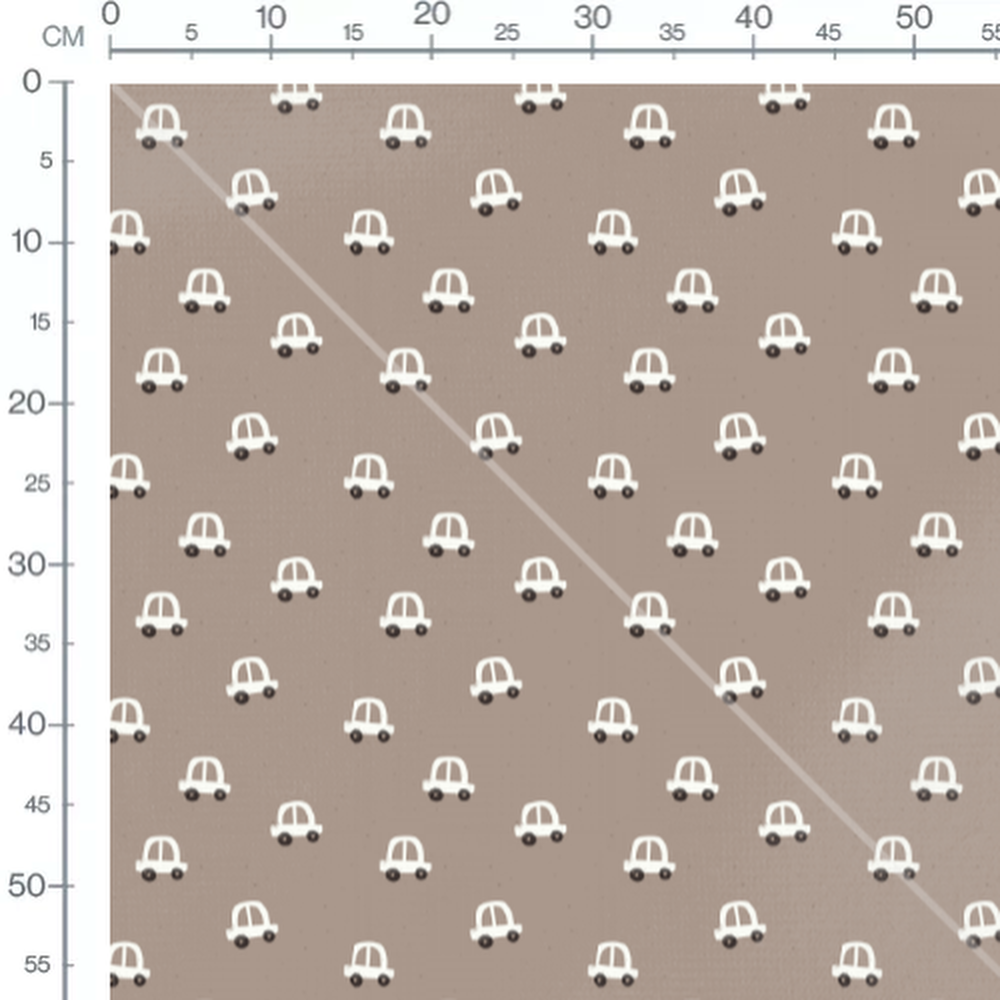 Tissu - Voitures blanches sur fond brun