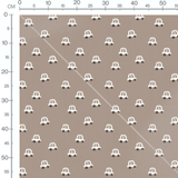 Tissu - Voitures blanches sur fond brun