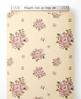 Tissu - Bouquets roses sur beige clair