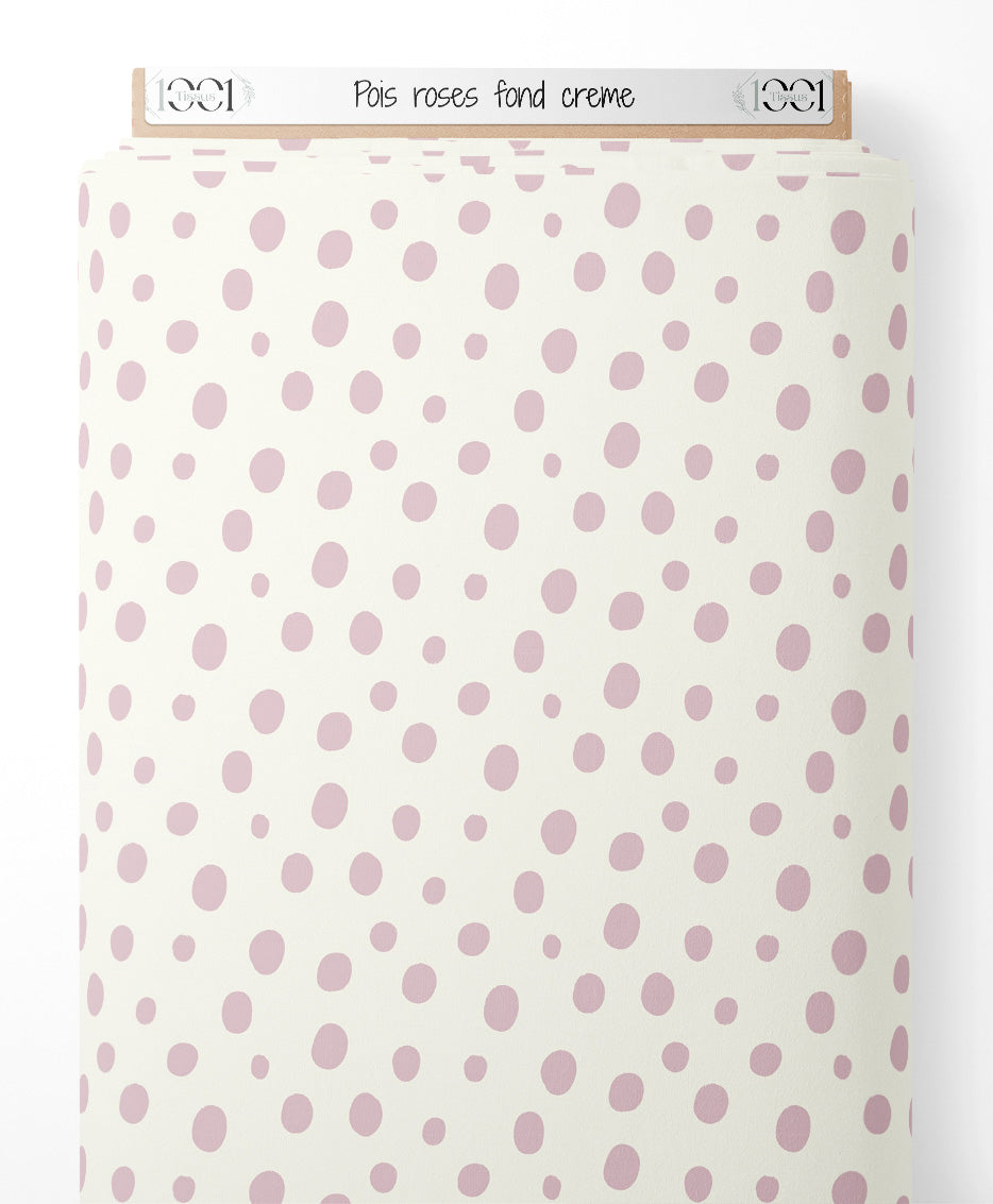Tissu - Pois roses sur fond crème