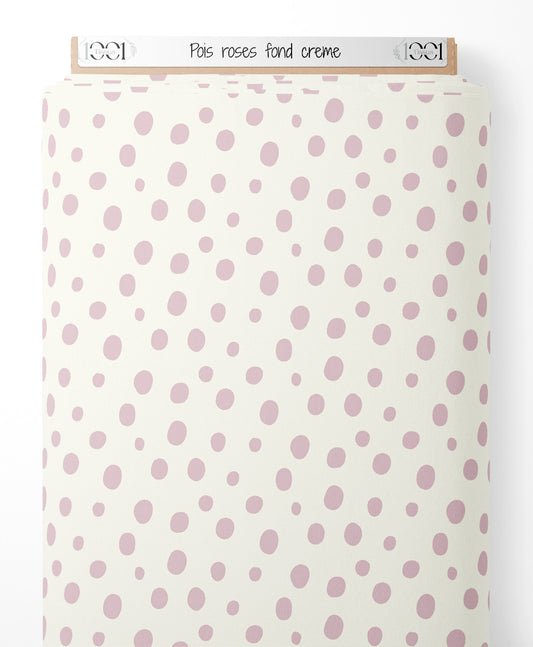 Tissu - Pois roses sur fond crème