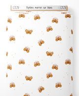 Tissu - Papillons marron sur blanc