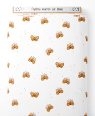 Tissu - Papillons marron sur blanc