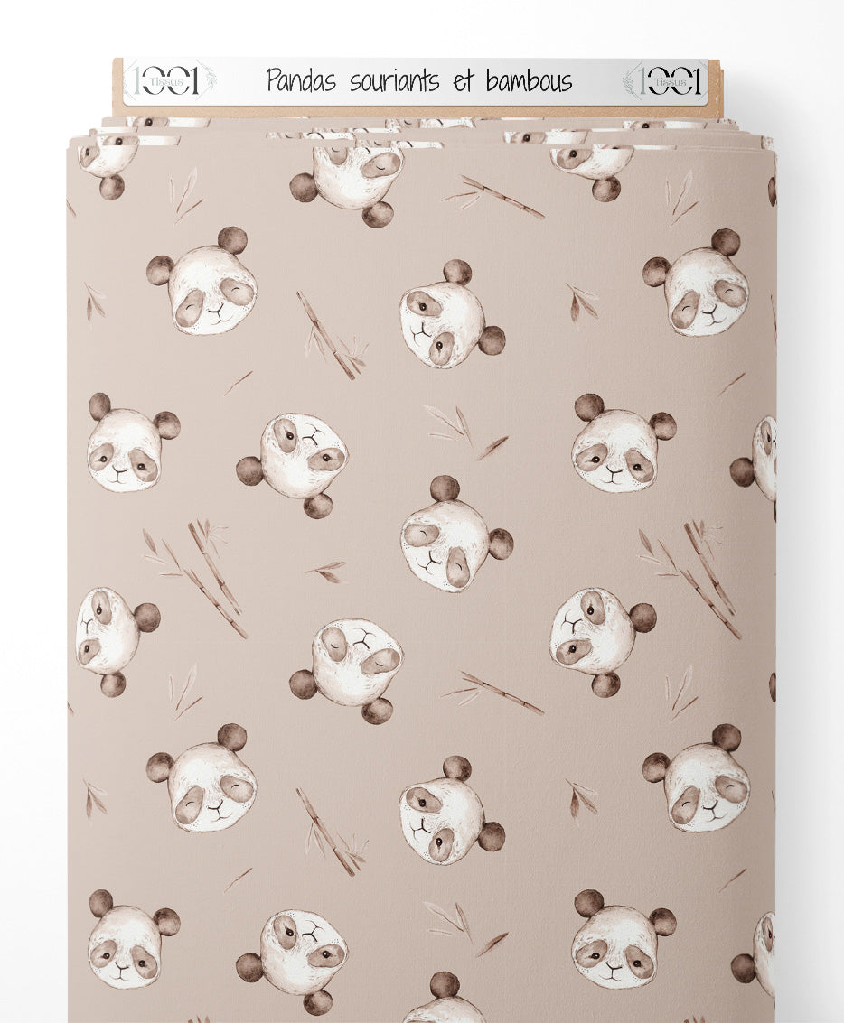 Tissu - Pandas souriants et bambous