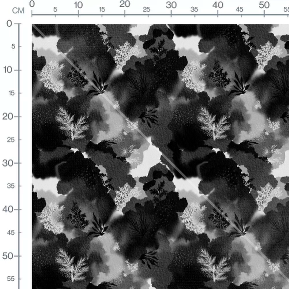 Tissu - Feuillages noirs et blancs