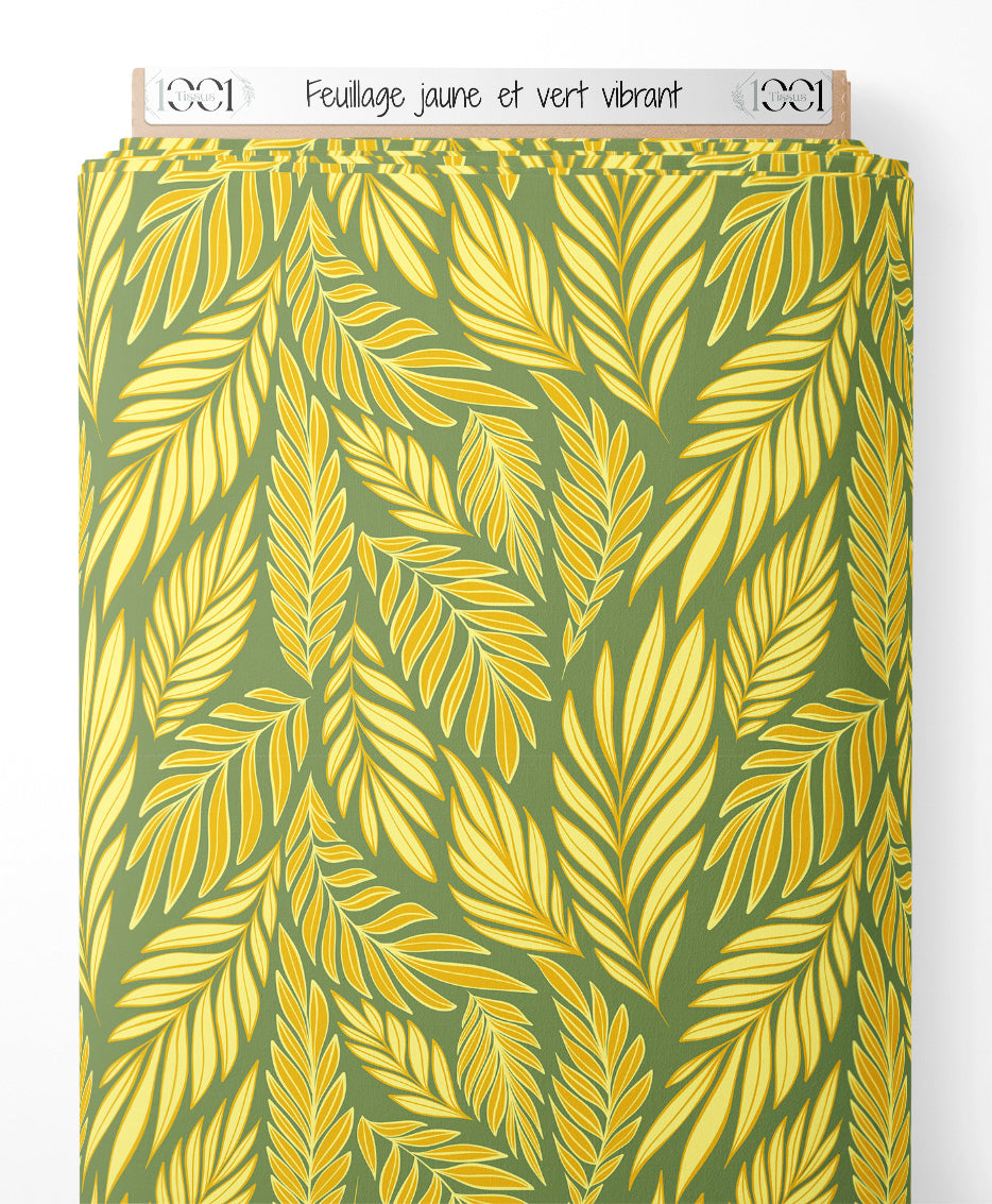 Tissu - Feuillage jaune et vert vibrant