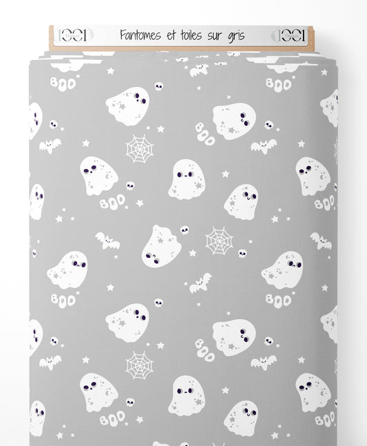 Tissu - Fantômes et toiles sur gris